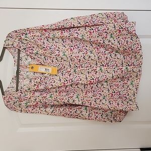 Tanya Taylor Women's Illa Confetti Print Split V-Neck Popover Blouse Size 20 NWT